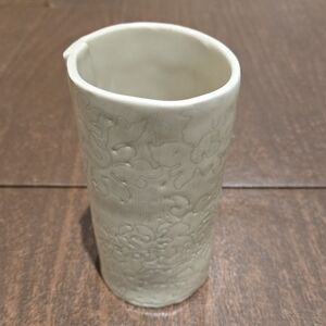 Neutral Cream Textured Ceramic Vase with Subtle Floral Relief